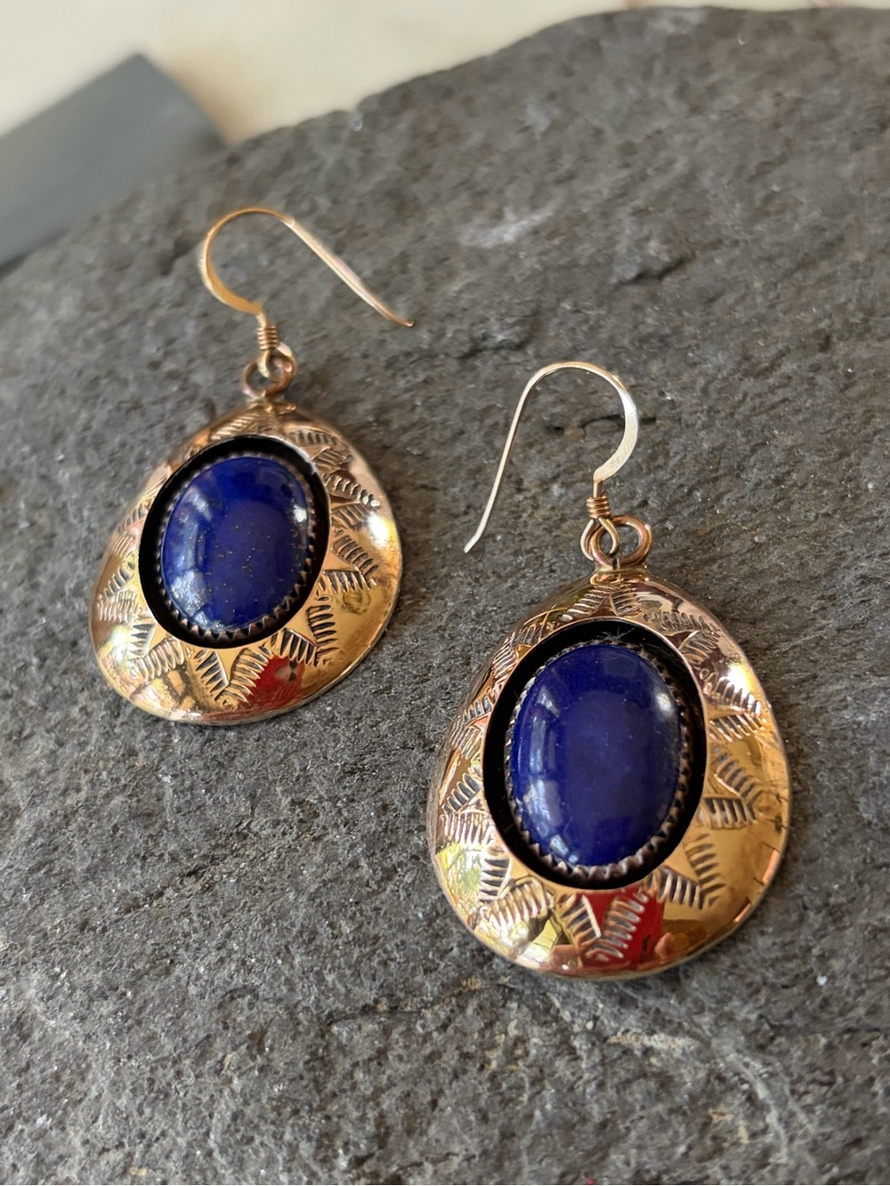 Native American Vintage Gold Lapis Earrings